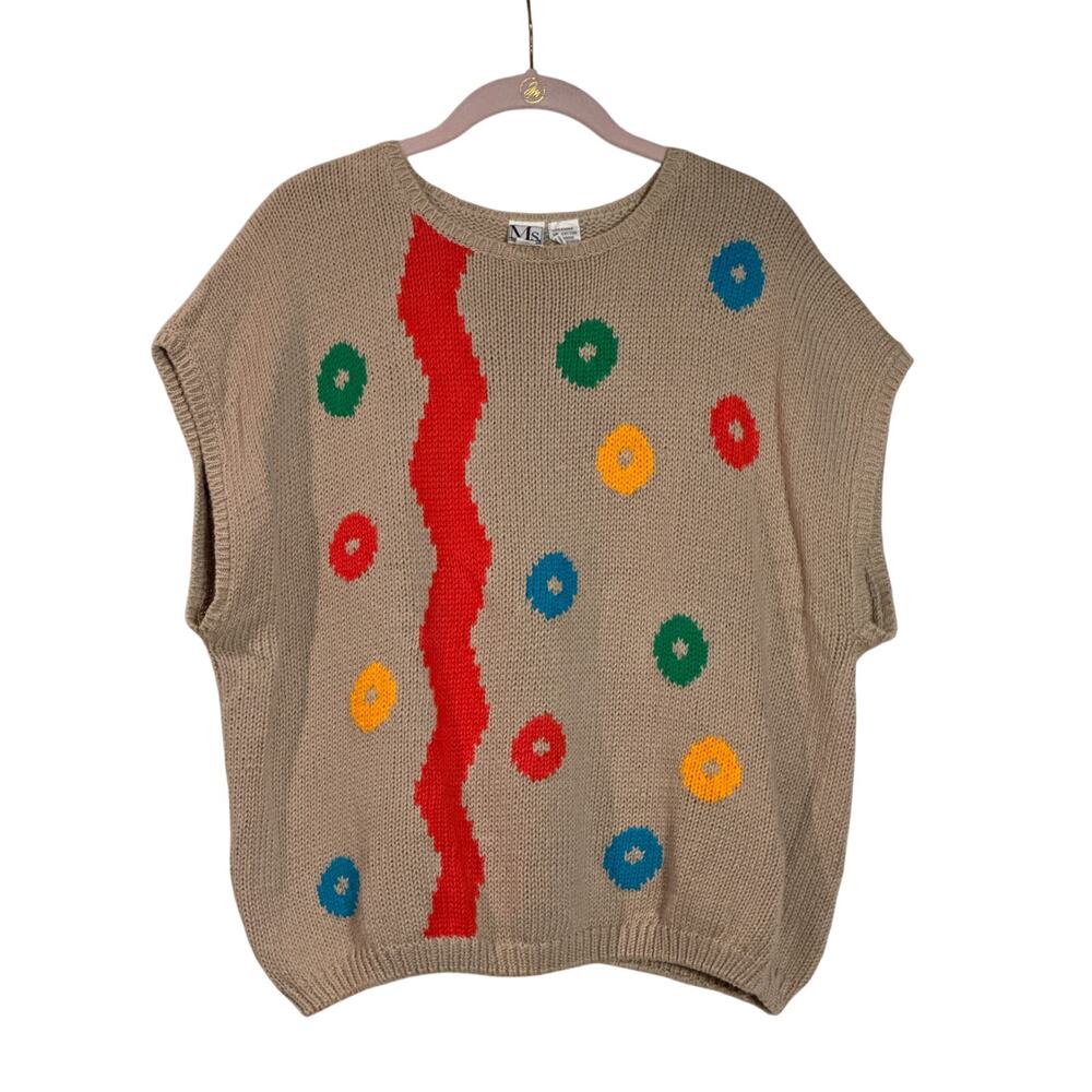 Vintage Coogi Style Ms Russ Knit Colorful 1990 80s Sweater Vest Oversized Unisex